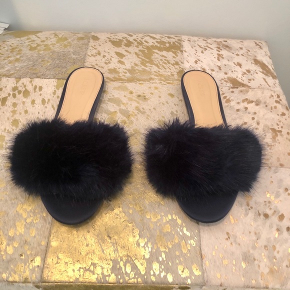 J.Crew Faux-Fur Antique Navy Blue Slide Sandals - Picture 3 of 9